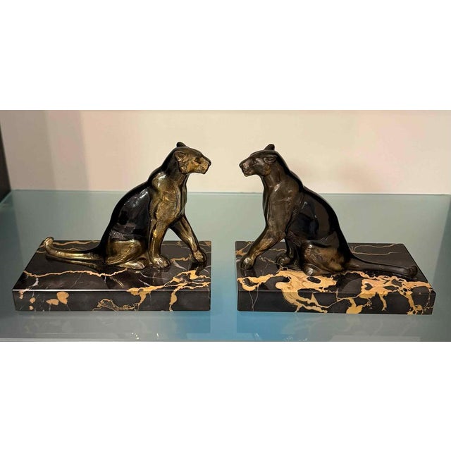 French Art Deco Sculptural Bookends with Panthers by Tedd, 1930s, Set of 2 For Sale - Image 3 of 10