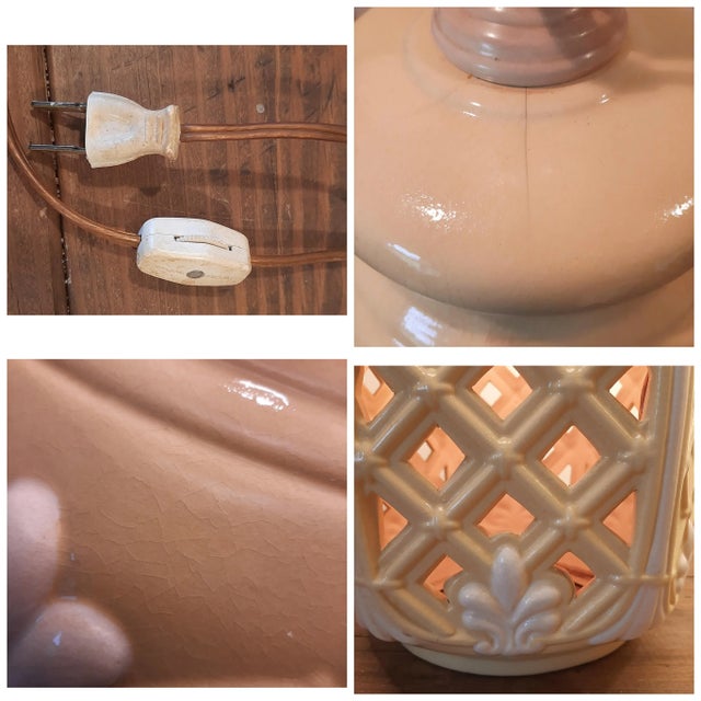 Mid 20th Century Lattice Cutout Glow Lamps Grass Cloth Shade For Sale - Image 5 of 12