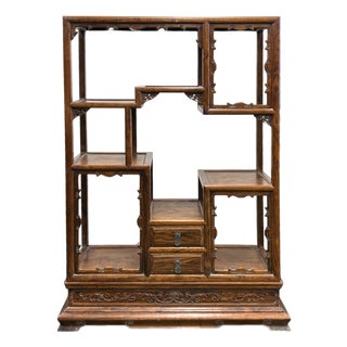 Chinese Vintage Brown Stain Chest Height 51" Curio Display Cabinet For Sale