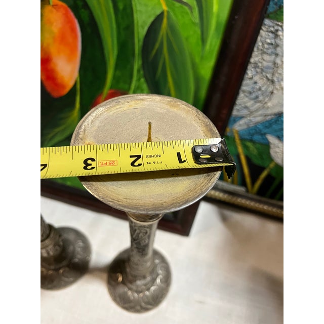 Up for consideration is a beautiful pair of silver tall etched candleholders. These would look lovely in your home and...