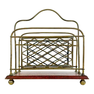 19th Century Antique English Brass, Mahogany Magazine Stand With 2 Compartments