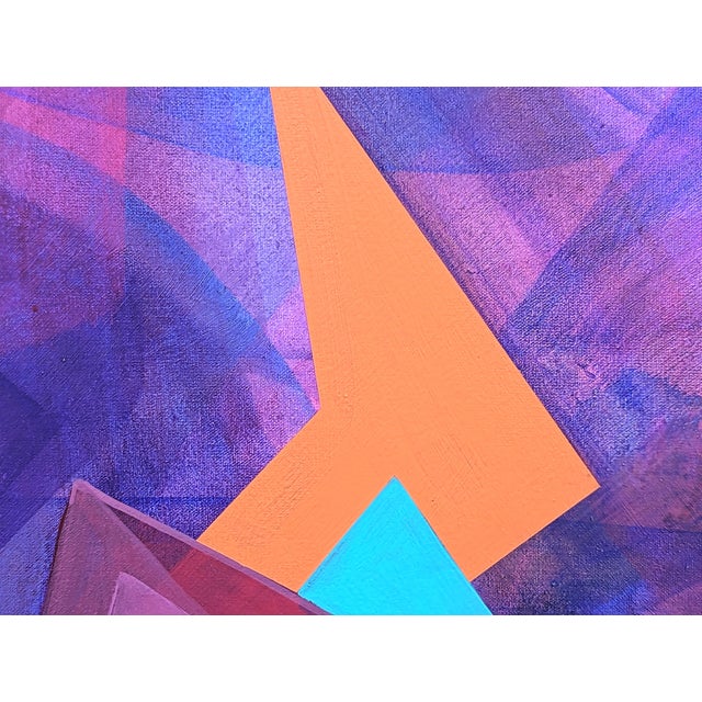 Contemporary orange, purple, and blue toned abstract painting by Chicago-based artist Cecilia Beaven. The work features a...