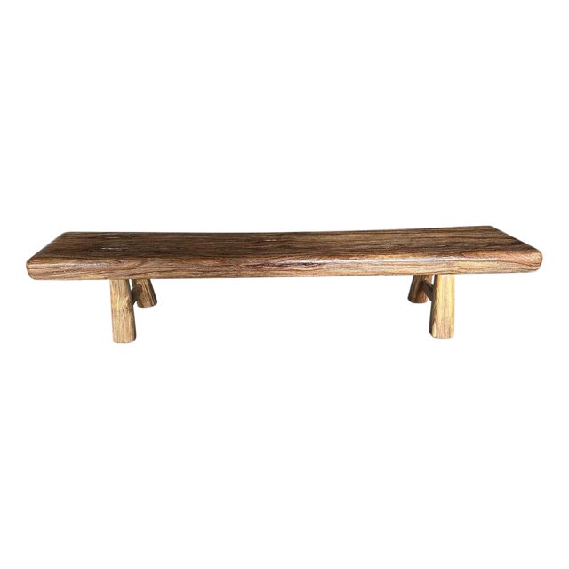 Andrianna Shamaris Mid Century Couture Teak Wood Bench For Sale