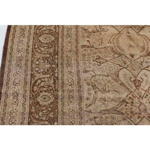 Authentic 19th Century Persian Tabriz Botanic Beige Brown Carpet For Sale In New York - Image 6 of 9