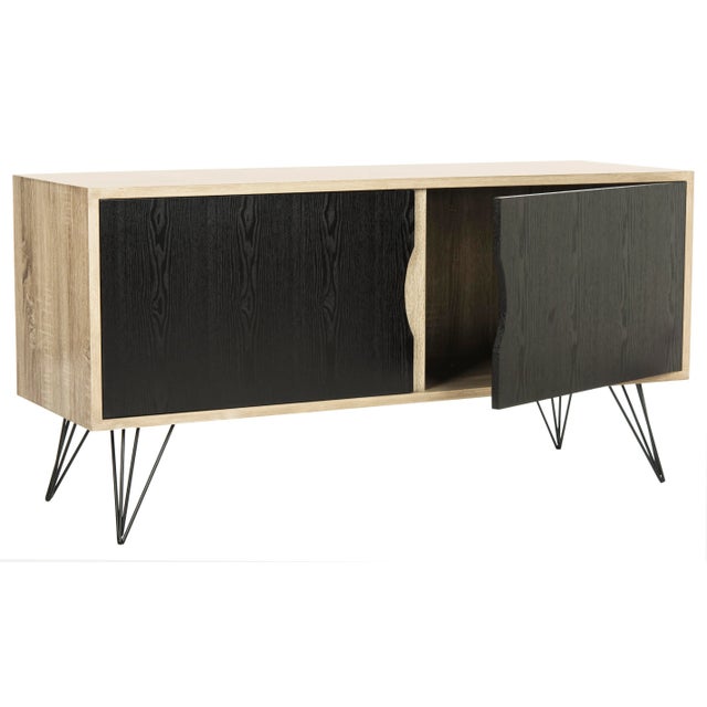 Modern Hairpin Leg Sideboard in Light Oak & Black For Sale - Image 3 of 9