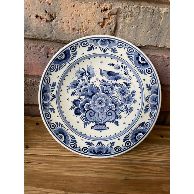 Vintage Mid 20th Century Blue and White Faience Delft Plate For Sale - Image 12 of 13