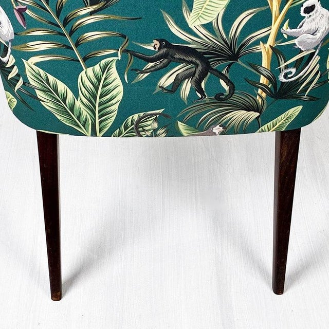 Gold Mid-Century Armchair with Green Ape-Patterned Fabric from Thonet, Austria, 1950s For Sale - Image 8 of 14
