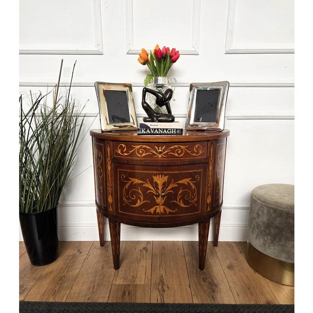 Very important, elegant and refined Italian commode buffet with great demi-lune shape design, attention to details in...