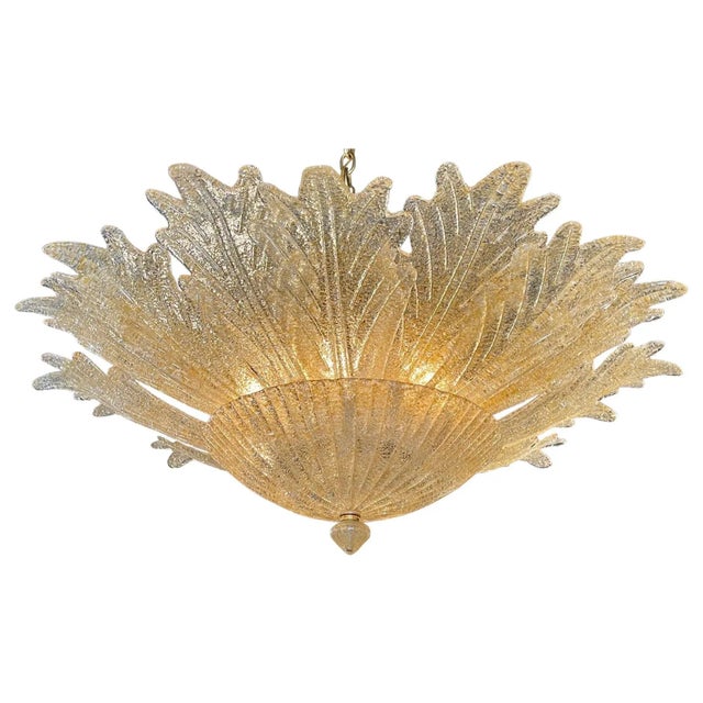 Glass Gold Flecked Murano Glass Leaf Form Ceiling Mount Fixture For Sale - Image 7 of 7
