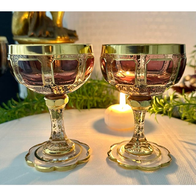 Antique Steiner & Vogel Amethyst and Gold Champagne Coupes Moser Styled - A Pair For Sale - Image 12 of 12