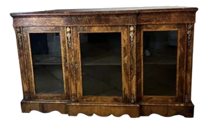 Antique Victorian Burr Walnut Breakfront Bookcase, 1860