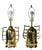 Sophisticated pair of Chinese style brass table lamps, from the Hollywood Regency design period. Both lamps are in good,...