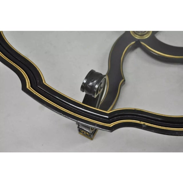 Wood Vintage Italian Hollywood Regency Style Black and Gold Glass Top Coffee Table For Sale - Image 7 of 10