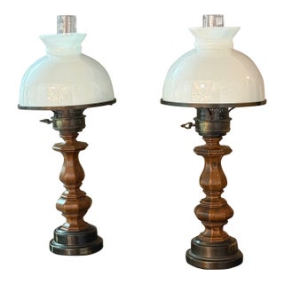 Vintage Oil-Lamp Style Table Lamps, Pair For Sale