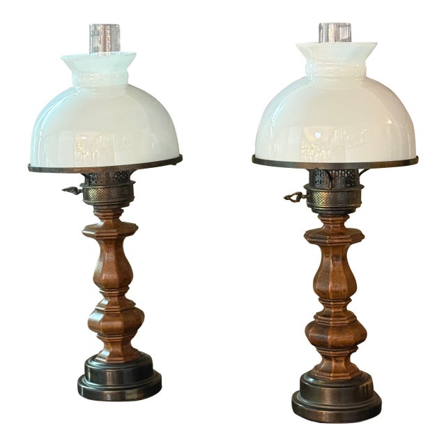 Vintage Oil-Lamp Style Table Lamps, Pair For Sale