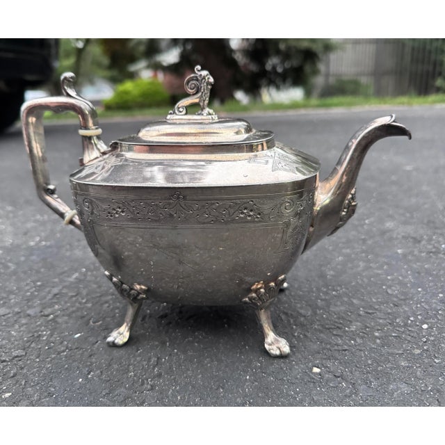 Late 19th Century Reed & Barton 5 Piece Silver Plate Lions Feet Tea Set #2405 1869- 6 Pieces For Sale - Image 11 of 12