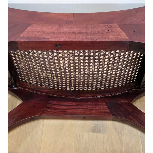 Vintage Roman-Style Mahogany Curule Bench With Hand-Caned Seat, 32" For Sale - Image 10 of 12