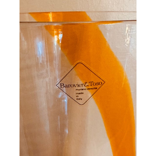 Spectacular handblown Barovier & Toso orange Murano Glass Vase. The vase is signed on the base and retains the original...