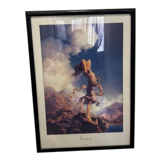 1980s Framed Art Print "Ecstasy" by Maxfield Parrish Woman Landscape Clouds Mountains Reproduction For Sale