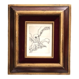 Original Vintage Modernist Miniature Abstract Bird Etching 1950’s For Sale