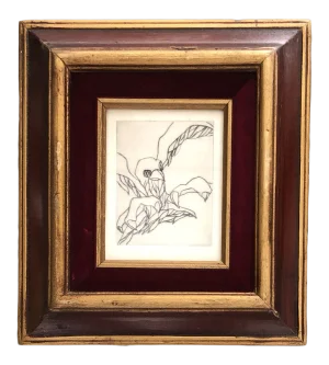 Original Vintage Modernist Miniature Abstract Bird Etching 1950’s