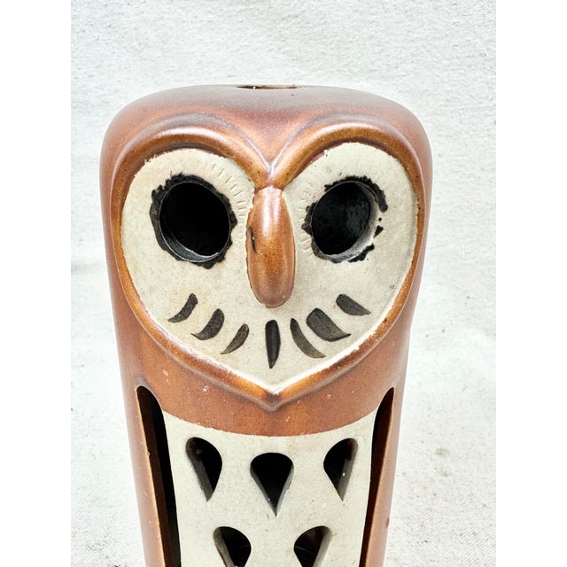 Mid-Century Modern Vintage MCM Ceramic Owl Candle Lantern For Sale - Image 3 of 9