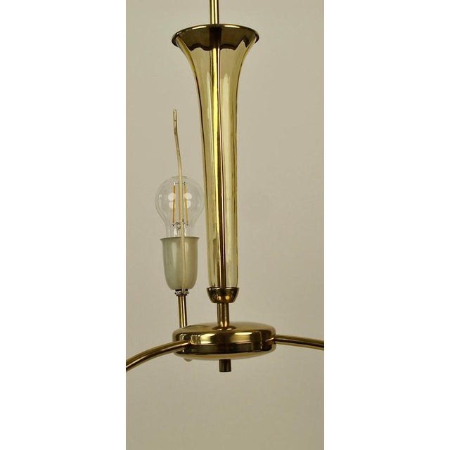 Metal Modern 3-Arm Chandelier in Brass and Glass by Rupert Nikoll, Austria, 1950s For Sale - Image 7 of 15