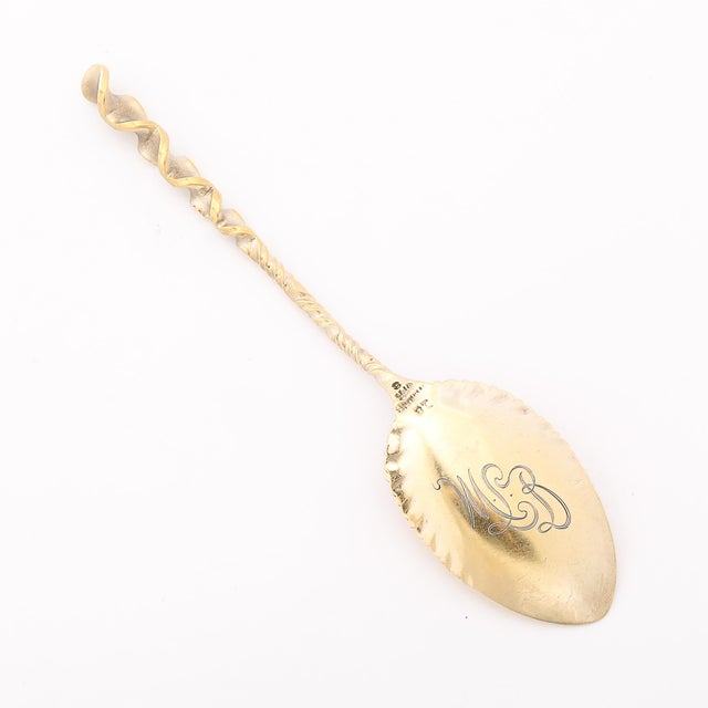 Gold Set of 12 Arts & Crafts Sterling Silver Desert Spoons by Whiting Manufacturing For Sale - Image 8 of 18