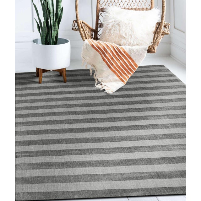 Contemporary 8x10 Yara Alluring Gray Stripe Geometric Modern Handmade Wool Carpet Rug For Sale - Image 3 of 8