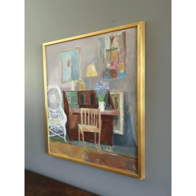 Mid 20th Century 1964 Mid-Century Modern 'Interior With Desk' Original Vintage Swedish Interior Scene Oil Painting, Framed For Sale - Image 5 of 12