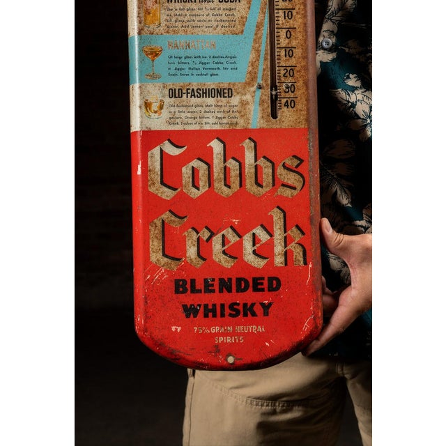 1950s Vintage Cobbs Creek Tin Litho Advertising Thermometer For Sale - Image 5 of 6