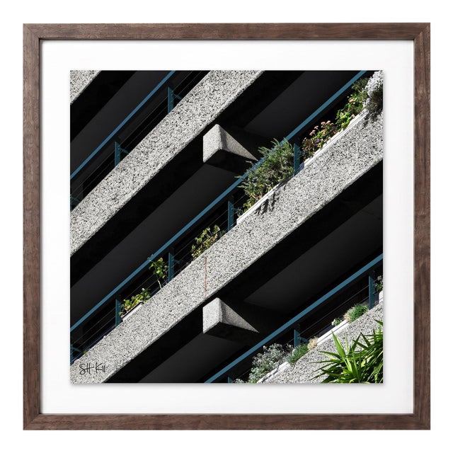 “Barbican 20” Giclee Archival Pigment Print 18x18 Framed in Walnut For Sale
