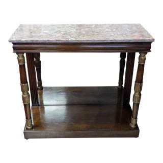 Vintage Neoclassical Marble Top Mahogany Console Table For Sale