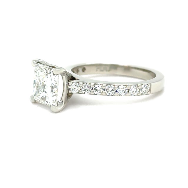 Contemporary Gia Platinum Princess Cut Diamond Engagement Ring 3.02ct 7.9g, Size 6 For Sale - Image 3 of 12
