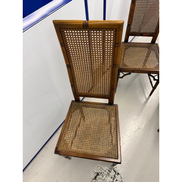 Brown Hollywood Regency Faux Bamboo Cane Dining Chairs, 1970s, Set of 3 For Sale - Image 8 of 9