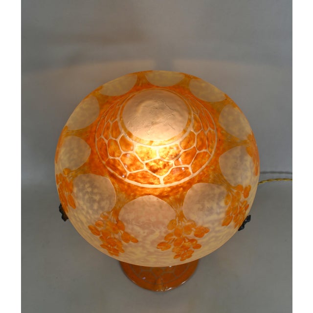 Metal French Art Deco Lamp by Le Verre Francais Schneider - Cameo 1925 France For Sale - Image 7 of 12
