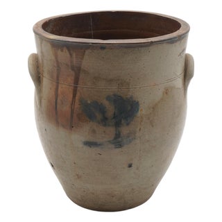 Antique Blue Stoneware Crock Urn W. Handles For Sale
