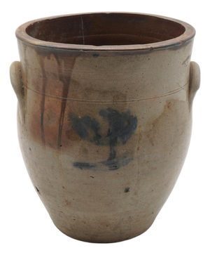 Antique Blue Stoneware Crock Urn W. Handles