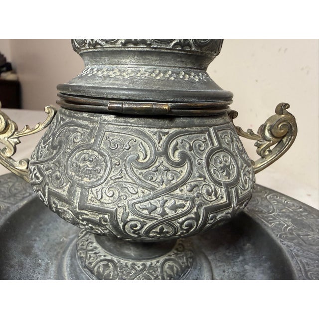 Large Antique Ornate 19th Century Victorian Metal Bronze Desk Inkwell Stand Jar For Sale In New York - Image 6 of 13
