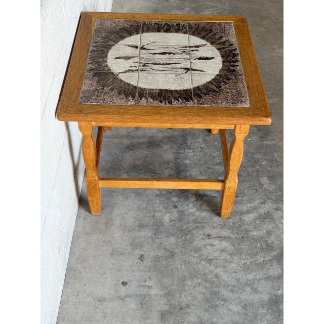 Wood Oak Tile End Table With Inset Ceramic Top Danish Mid-Century Modern 1960s For Sale - Image 7 of 11