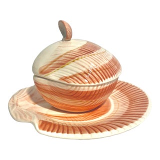 Mid 20th Century Mid Century Modern Fitz and Floyd Coquille Shell Plate & Lidded Bowl Chip and Dip Set For Sale