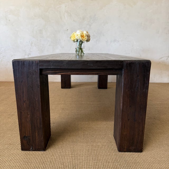 Beam Style Reclaimed 96” Pine Dining Table in Dark Walnut Finish For Sale In Los Angeles - Image 6 of 11