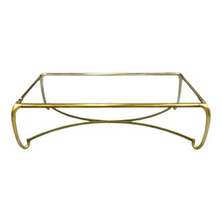 Mid Century Brass and Glass Rectangular Coffee Table For Sale