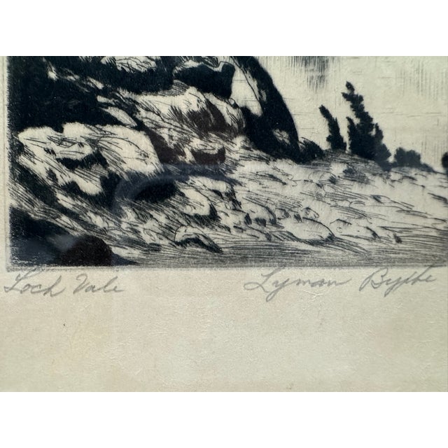 American Mid 20th Century Lyman Byxbe Signed Etching Loch Vale Rocky Mountain National Park Framed Original Print For Sale - Image 3 of 5
