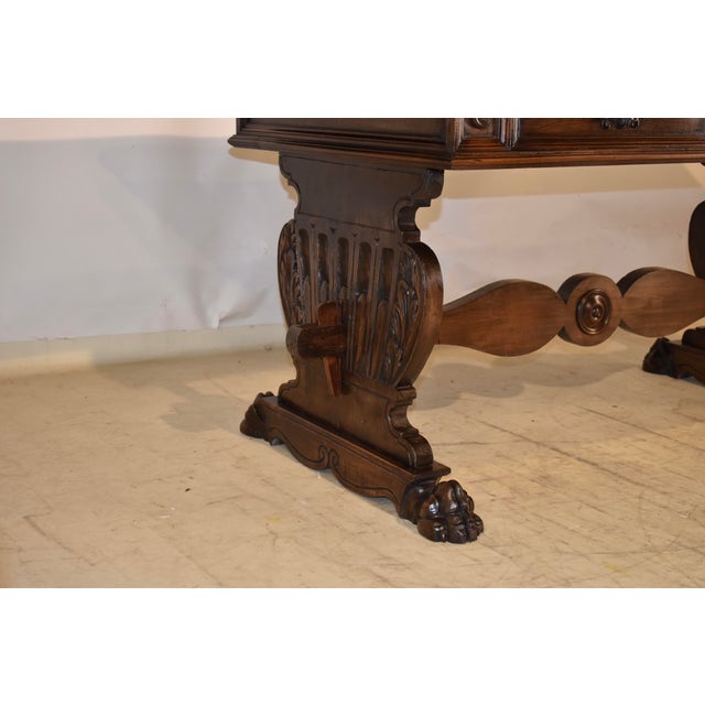 Italian Walnut Trestle Library Table, Circa 1920 For Sale In Greensboro - Image 6 of 12