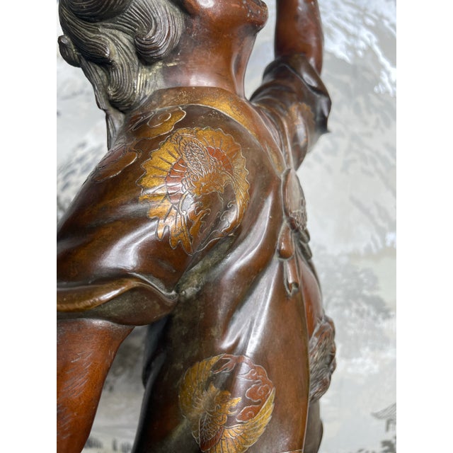 19th Century Japanese Meiji Gilt Bronze Oni With Lotus For Sale In Chicago - Image 6 of 12