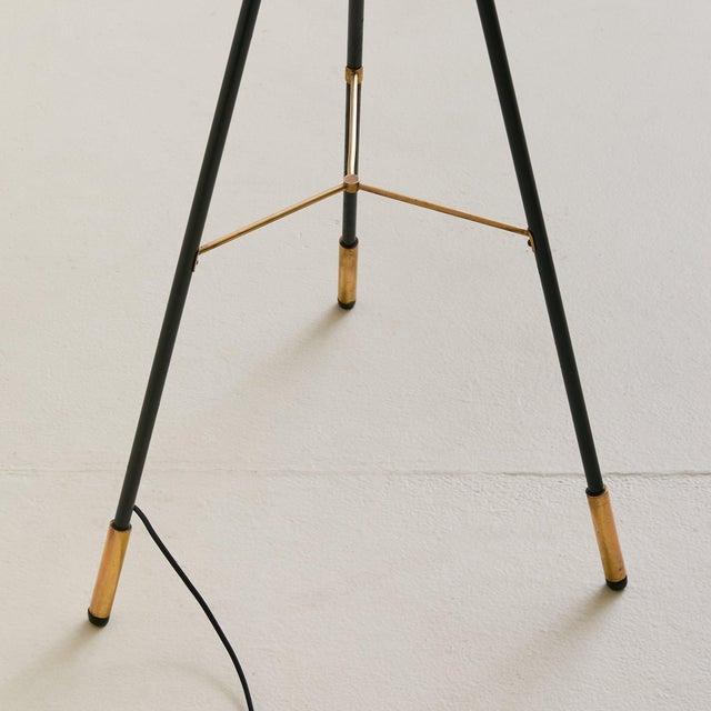 White 1950s Italian Tripod Floor Lamp with White Lacquered Shade For Sale - Image 8 of 9