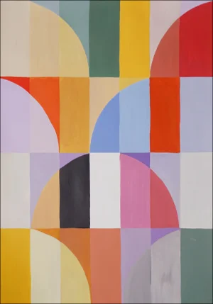 2024, Bauhaus Patterns Air Balloons Painting of "Geometric Cappadocia Mountains", Acrylic Painting on Watercolor Paper by Natalia Roman