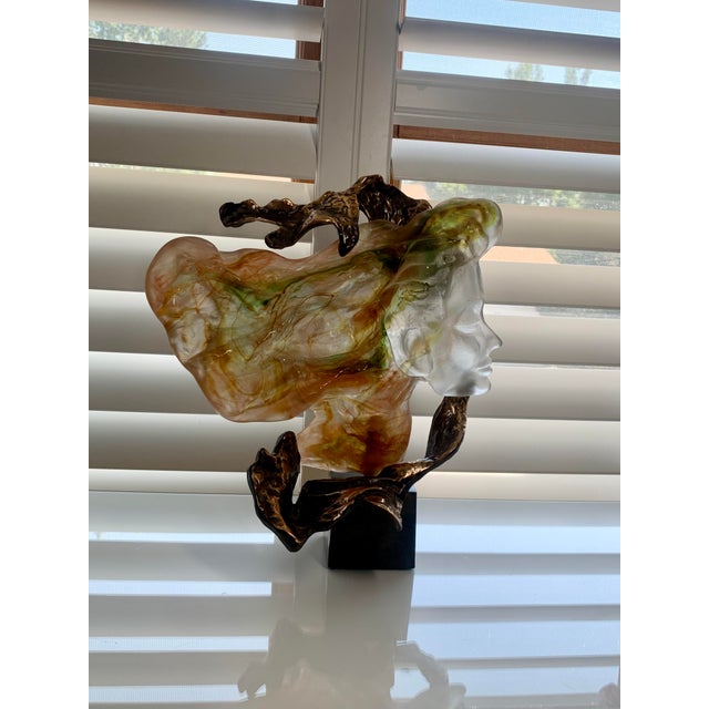 Mid-Century Modern 1990s Yves Lohé "Le Vent" Signed Bronze and Pâte De Verre Sculpture, France For Sale - Image 3 of 14