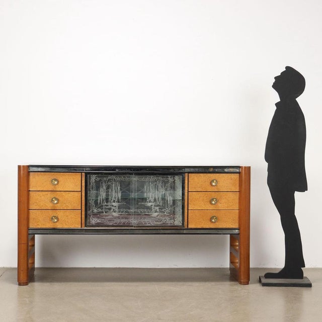 Vintage Walnut and Brass Cabinet from Palazzi Dellarte Cantù, Italy, 1940s For Sale - Image 3 of 14